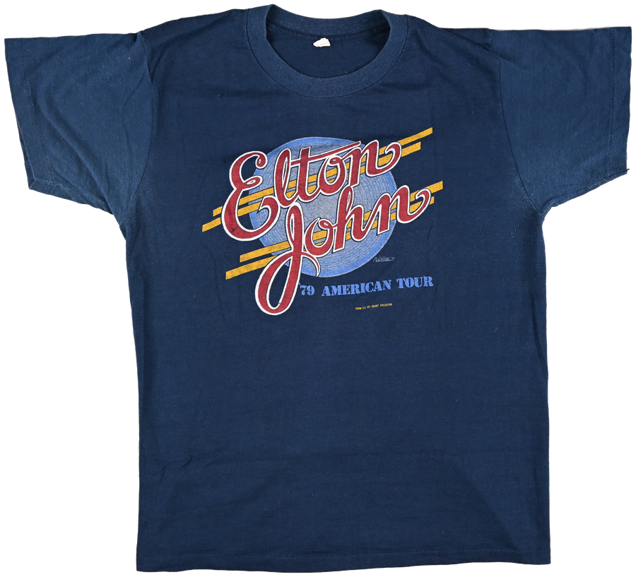 "American Tour" - NORTH AMERICA - Elton John navy blue t shirt w/ red font in front