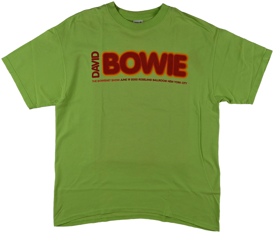 "bownienet show" - ROSELAND BALLROOM, NYC - David Bowie neon green shirt w/ funky lettering