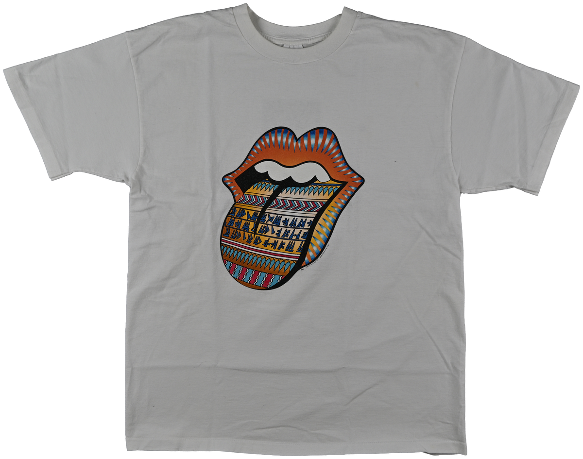 "Bridges to Babylon" - WORLD TOUR, Hawaii - The Rolling Stones White short sleeve t shirt w/ egyptian hieroglyphics