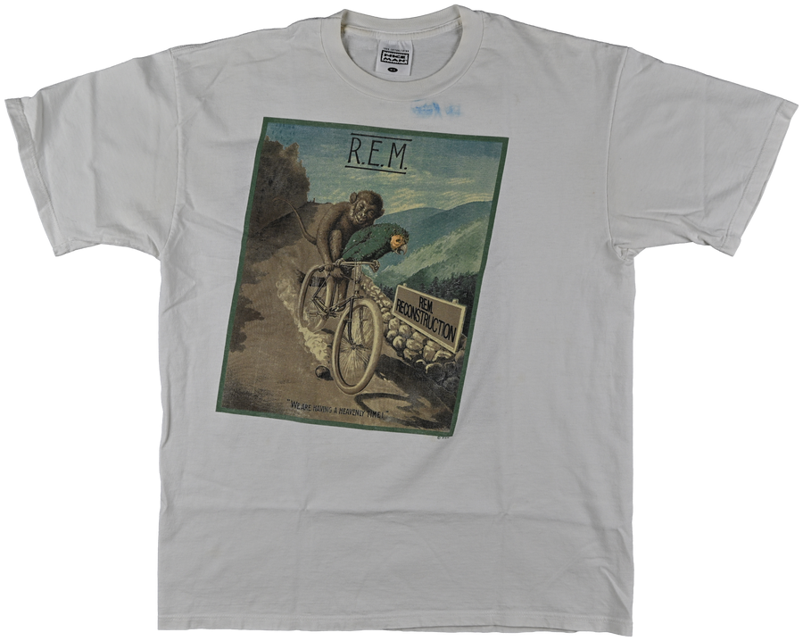 "Reconstruction III" - "40th anniversary" - Rem Monkey on bike white short sleeve t shirt