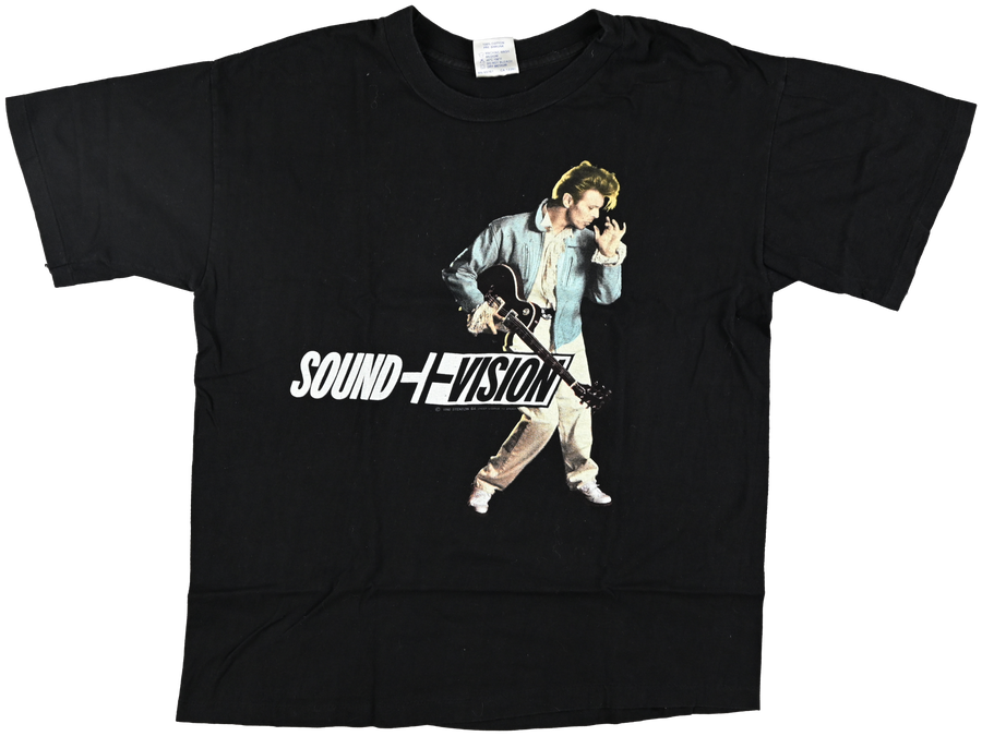 "SOUND I VISION" - WORLD TOUR - David Bowie Black short sleeve t shirt w/ guitar