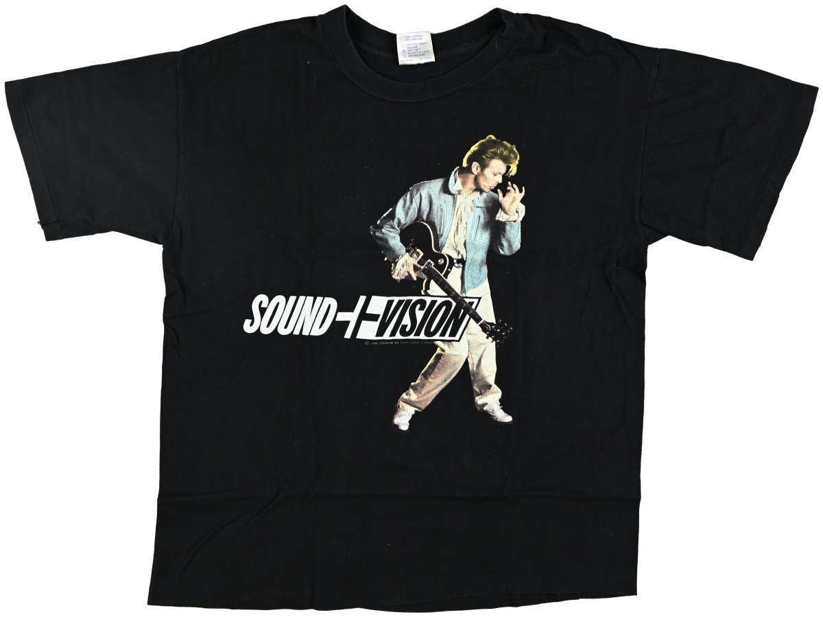 "SOUND I VISION" - WORLD TOUR - David Bowie Black short sleeve t shirt w/ guitar