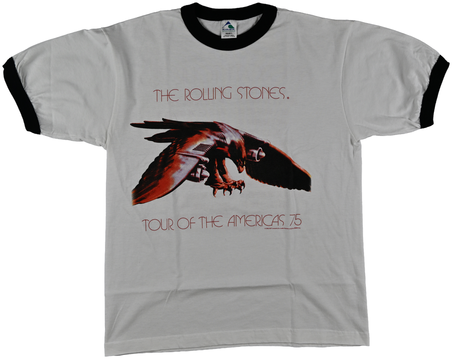 "Tour of the Americas 75" - WORLD TOUR - The Rolling Stones Eagle white short sleeve t shirt w/ black collar