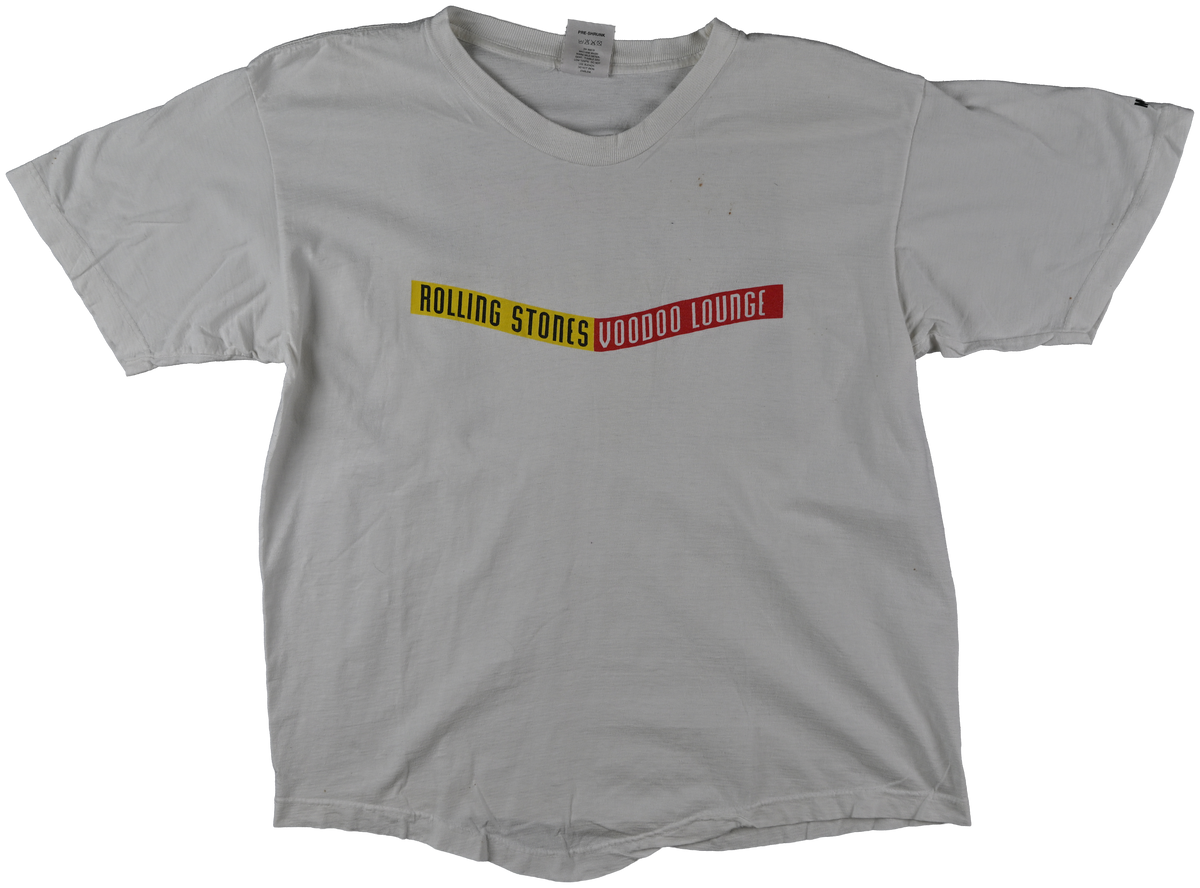 "Voodoo Lounge" - WORLD TOUR - The Rolling Stones short white sleeve t shirt w/ red and yellow (VL)